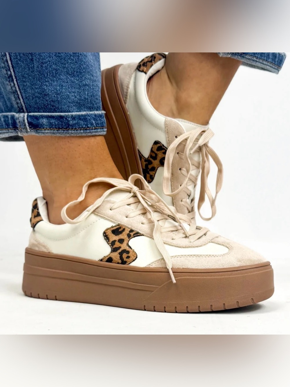 Corkys Cream and Brown Leopard Accent Sneakers - Picture 2 of 9